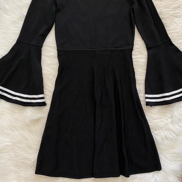 Eliza J Black Knit Long Flare Bell Sleeve Modest Crewneck Fit and Flare Dress - Picture 4 of 9